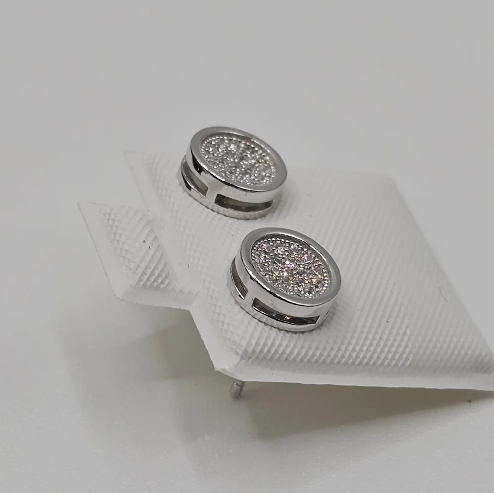 Sterling Silver 925 Rhodium Plated Micro Pave Clear Round CZ Stud Earrings